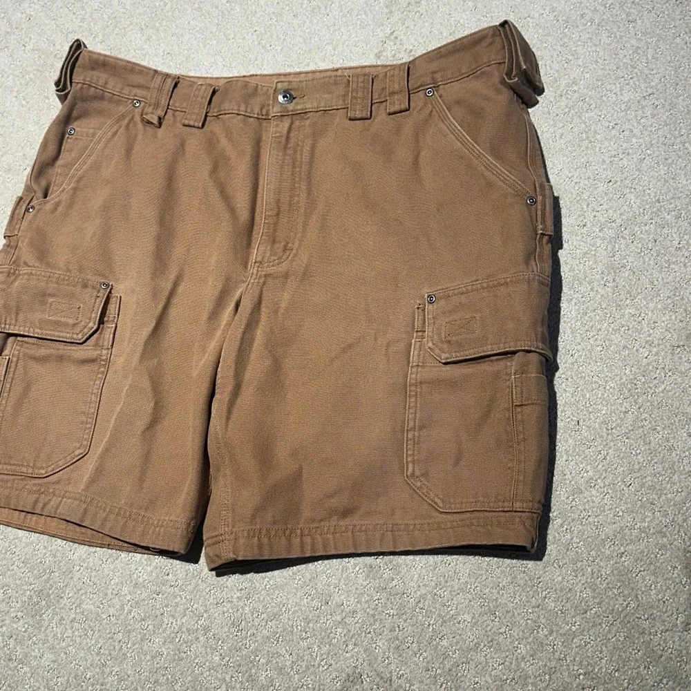 Duluth Trading Co Mens Brown Fire Hose Cargo Work Shorts Size 44‎ Cotton Canvas